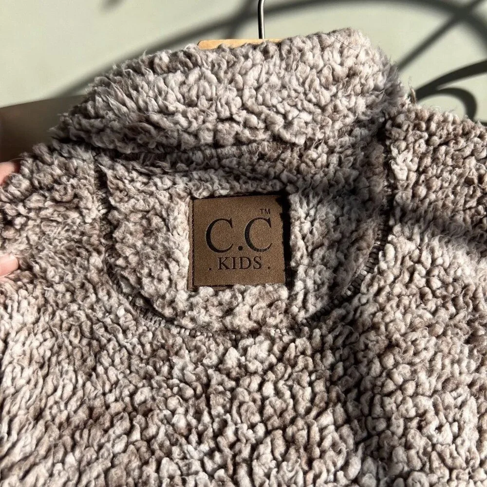 Girlie Girl Originals C.C. Kids YS Sherpa Pullover Sweatshirt Brown & Cream
